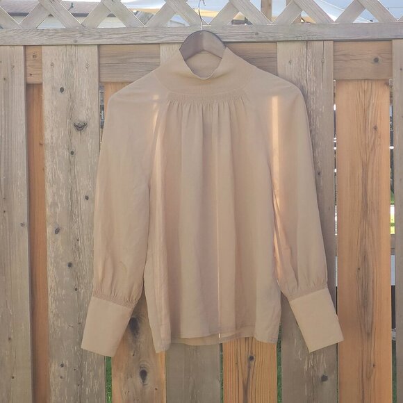LOVELY CLUB Monaco Rib Neck Blouse TAN Women's XS Extra Small BNWT Long Sleeve - Picture 1 of 9